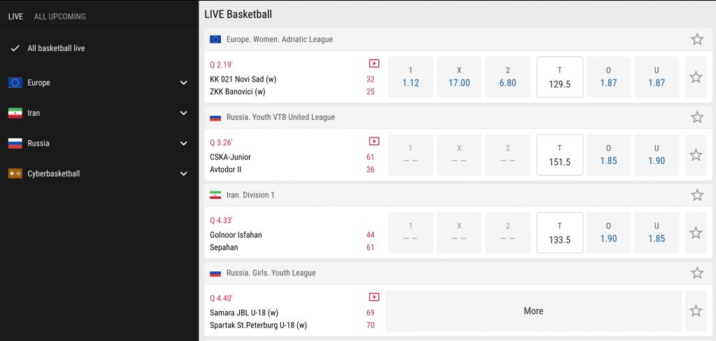 Basketball matches for betting on Parimatch