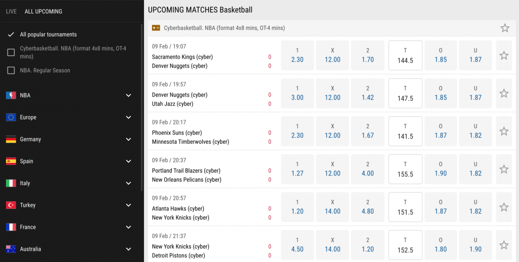 Basketball matches for betting on Parimatch