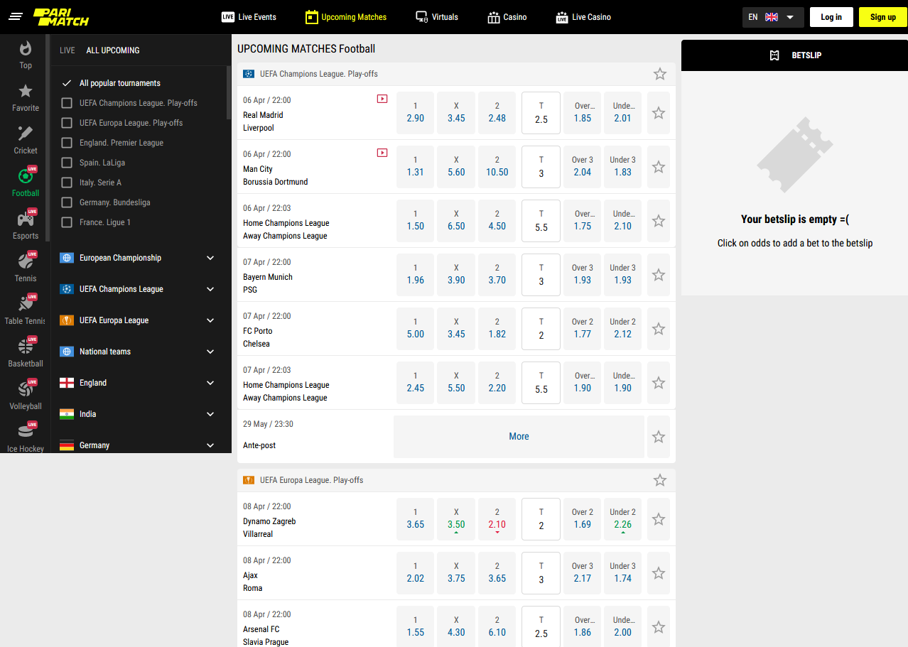 Football Betting - choose a match