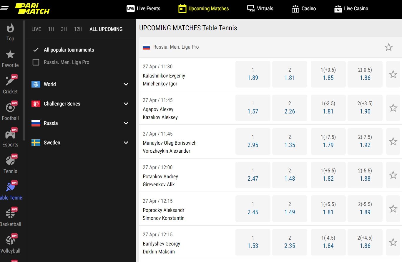 Try table tennis betting