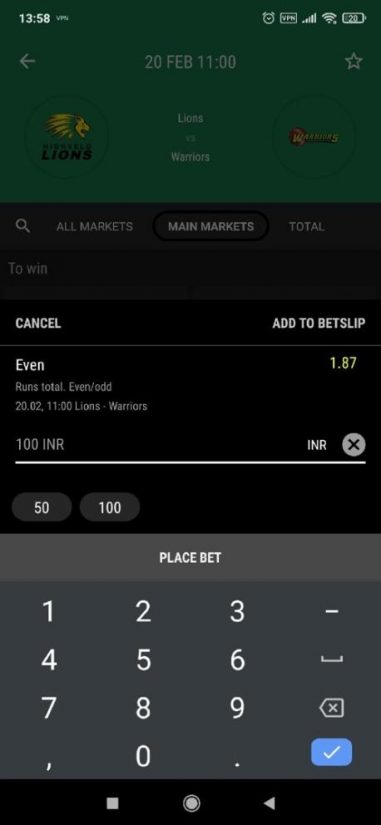 Parimatch app cricket bet