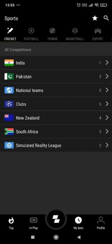 Parimatch cricket betting in app