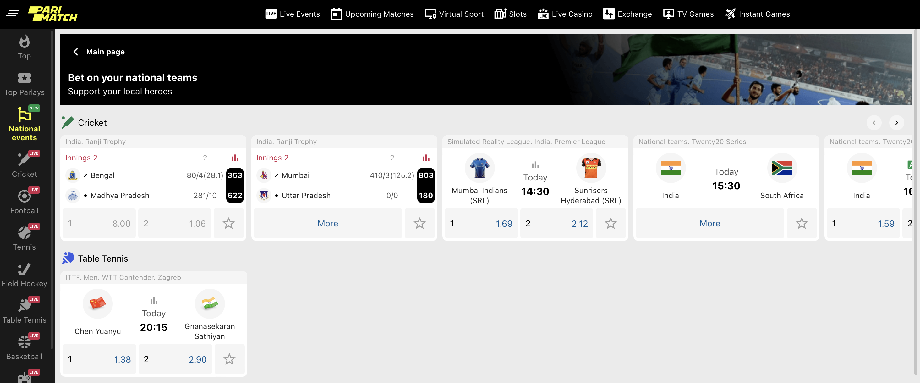 National Sports Events on Parimatch