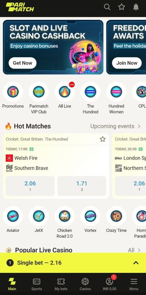 Parimatch India main page