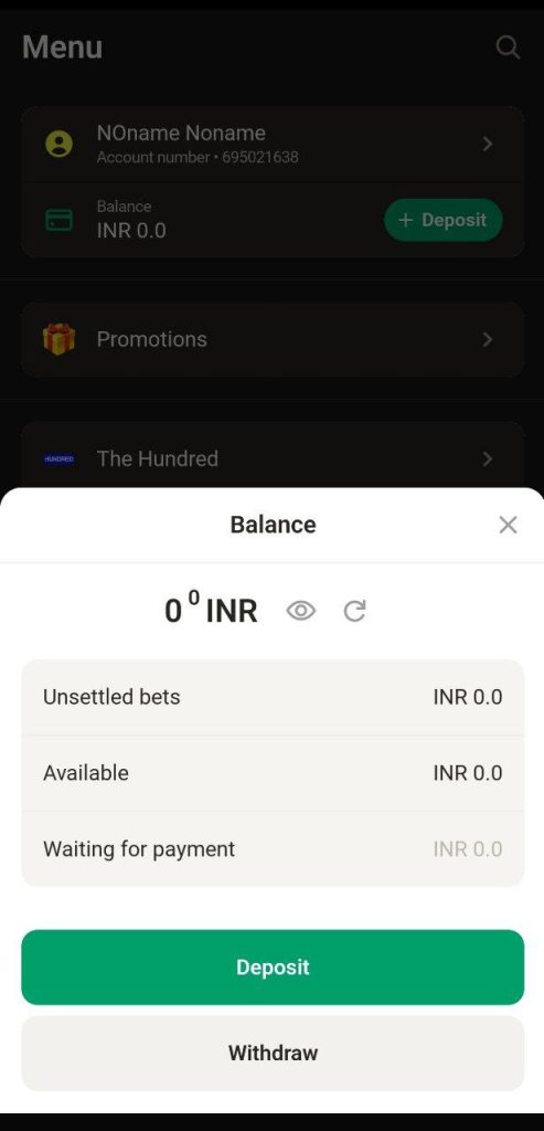 Deposit on India Parimatch