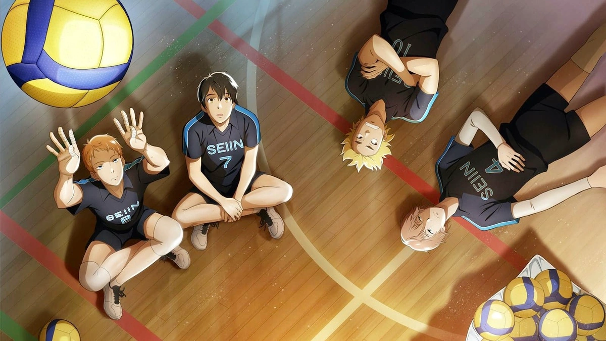 Students playing volleyball in Haikyuu!!