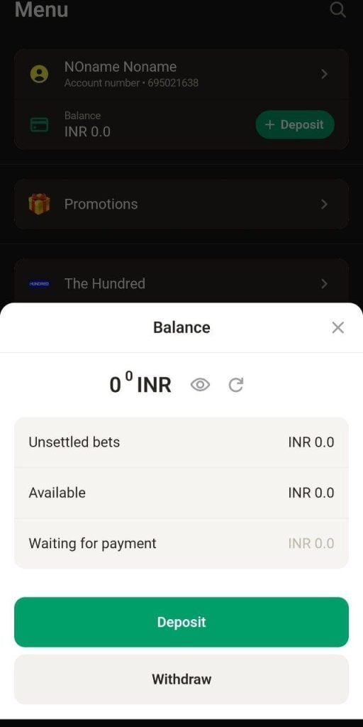 Deposit on Parimatch