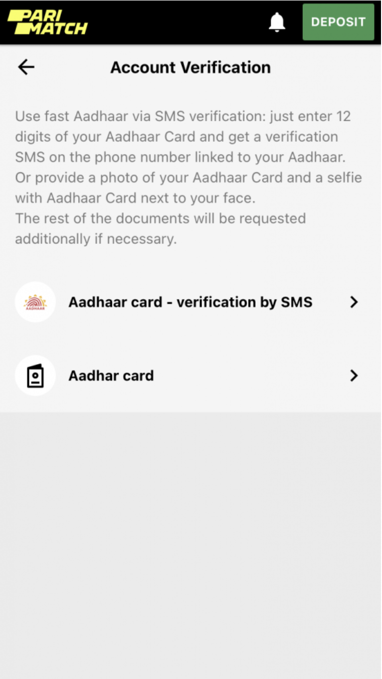 Account Verification India Parimatch