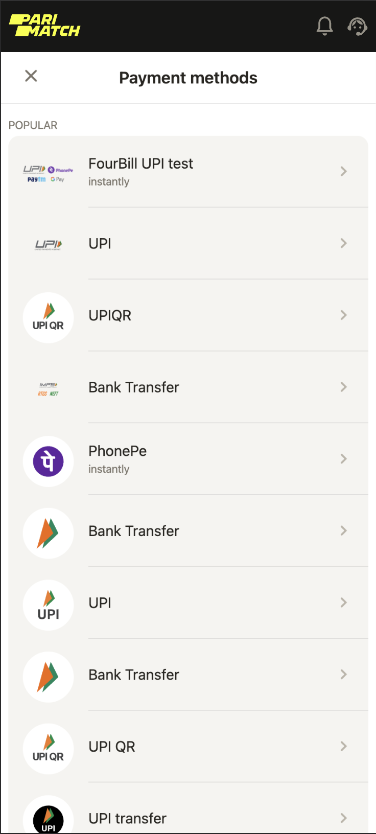 Place Deposit on Parimatch India