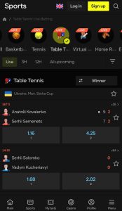 Table Tennis Matches on Parimatch
