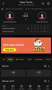 Analyze table Tennis Odds